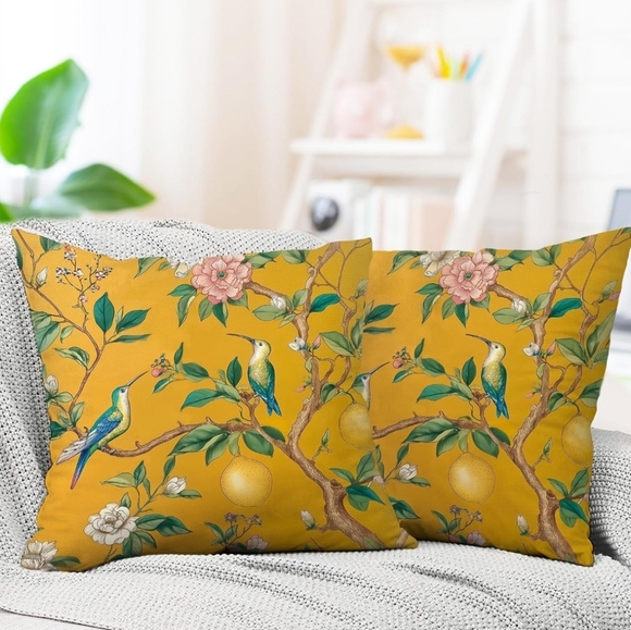 Other - NEW! Set Of Golden Citrus Floral Throw Pillow Covers 18x18